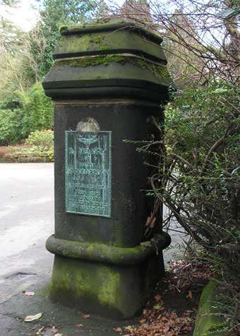 The Memorial to Major Harold Brown, DSO MC, situated on the gatepost of the Hollies park in Headingley Leeds. The house and park were donated by his father George Brown to Leeds City Council in 1921 in remembrance of his son.