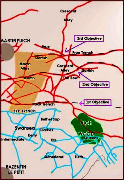 Trenches attacked by the 4th and 5th Green Howards