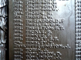Private F T Thurston's Name on the memorial