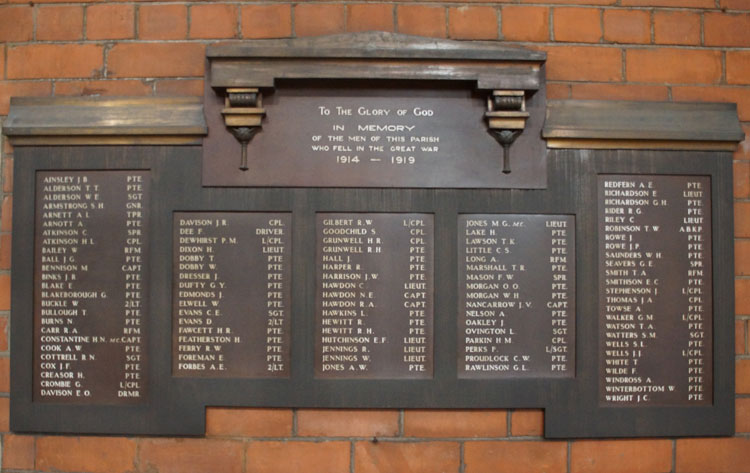 The First World War Memorial in St. Barnabas' Church, Middlesbrough
