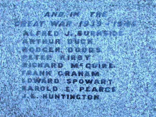 The Second World War Names on the War Memorial in Middridge, Co. Durham.
