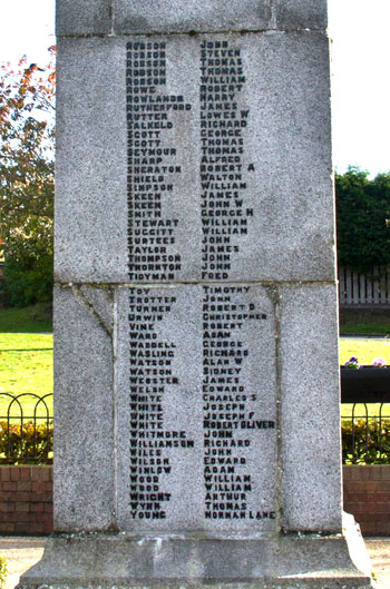 Names "R" - "Y" on the Murton War Memorial