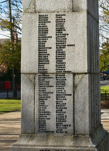 Names "A" - "E" on the Murton War Memorial