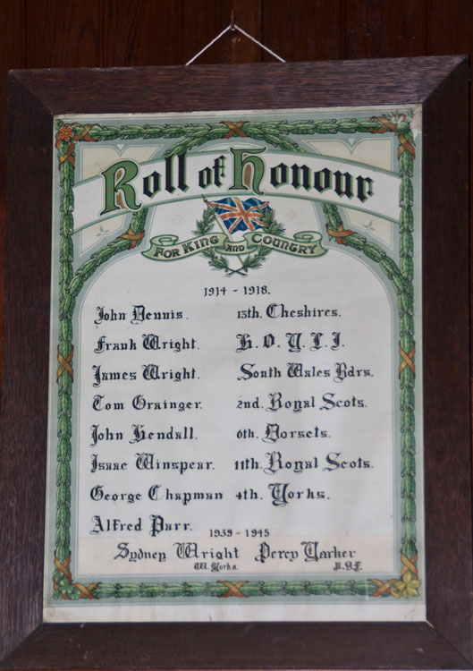 Nether Silton's Roll of Honour, inside All Saints;Church.