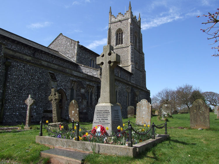 The Northrepps War Memorial and St. Mary's Church, Northrepps.