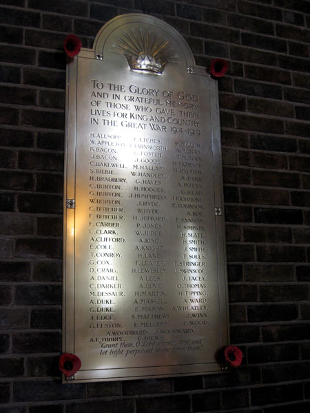The War Memorial inside St. Cyprian's Church, Nottingham (Lancaster Road)