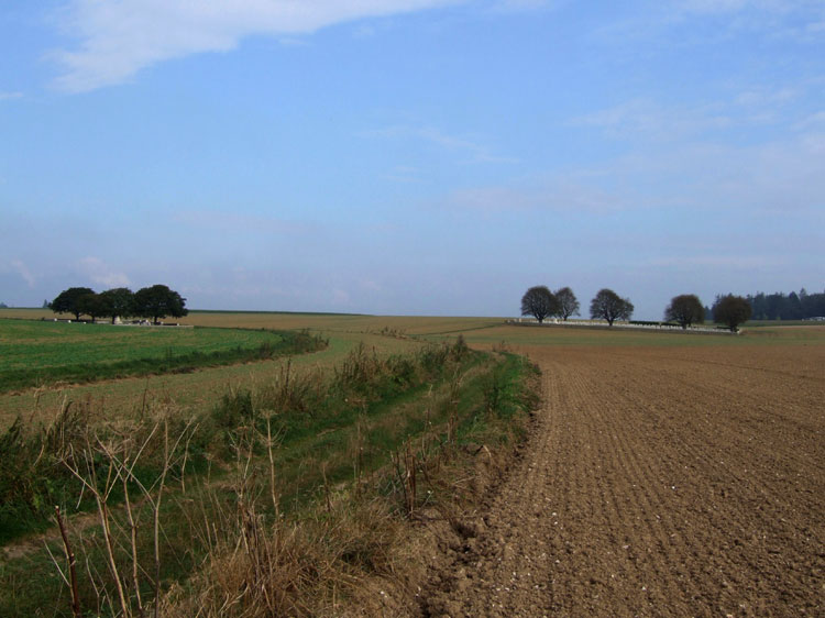 Knightsbridge Cemetery is on the left and Mesnil Ridge Cemetery on the right. Photo shows difficulty of access to both cemeteries.