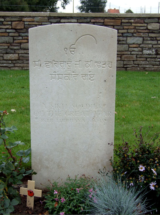 The Headstone of an Unknown Sikh Soldier in the Railway Dugouts Burial Ground