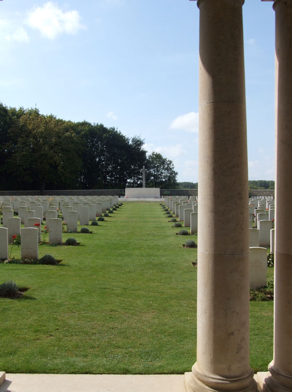 Sanctuary Wood Cemetery, -view from Cemetery entrance looking towards the Cross of Sacrifice at the back.