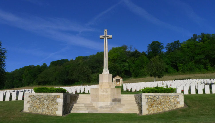 Vendresse British Cemetery and the Cross of Sacrifice.