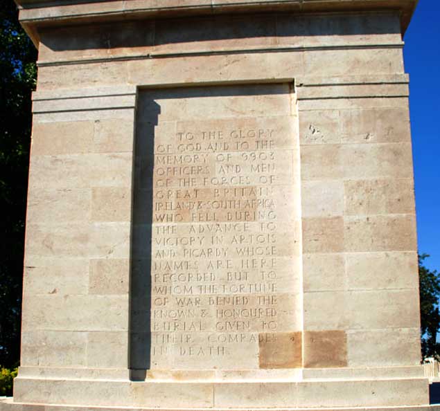 The Dedication to Those with No Known Graves, - Vis-en-Artois British Cemetery, Haucourt, Pas de Calais (France)