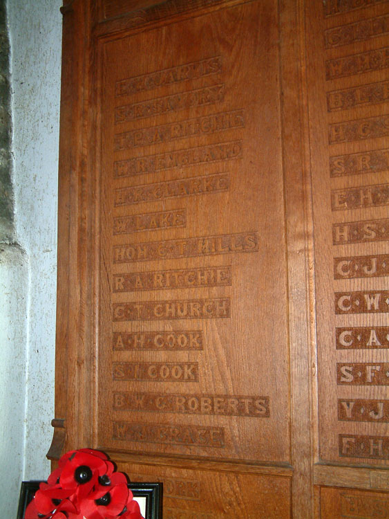 Private Grace's Name on the War Memorial for Overstrand (Norfolk), - last name, first panel.