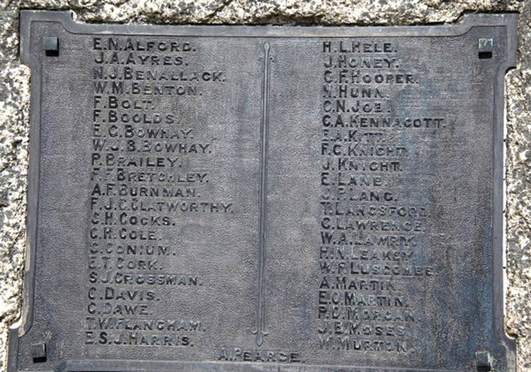 Private Langsford's Name on the Albaston War Memorial