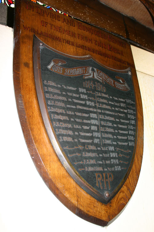 The First World War Memorial Plaque in St. Anne's Church, Ambergate