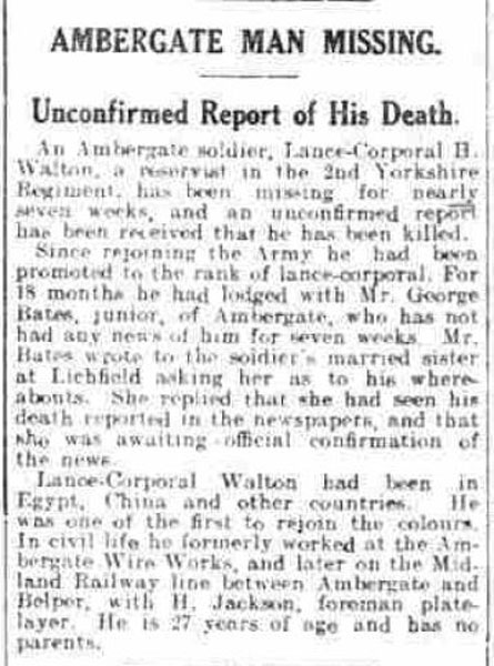 The News Item Published in the Derbyshire Courier on 13th November 1915 