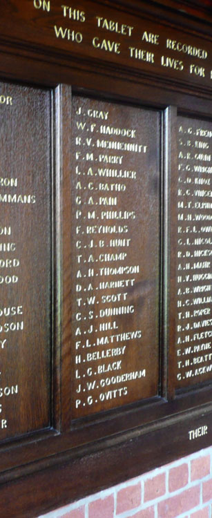 Lieutenant Phillips' Name on the Bancrofts School Roll of Honour (3rd Panel)