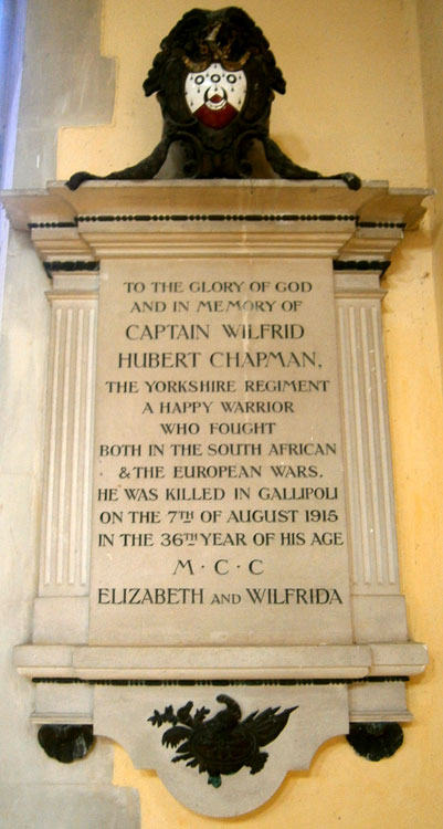 The Memorial to Captain Wilfred Hubert Chapman in the Church of St. Mary Magdalene, Barkway (Herts)