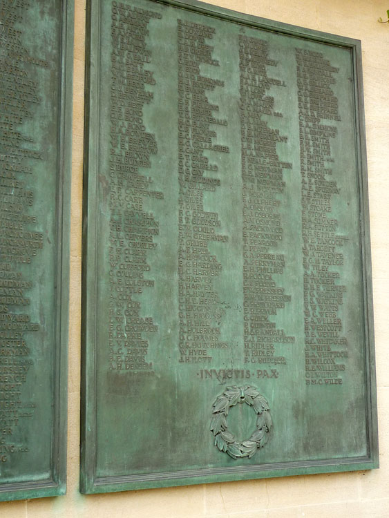 The panel on which the name of Private Carey can be found on the Bath Memorial