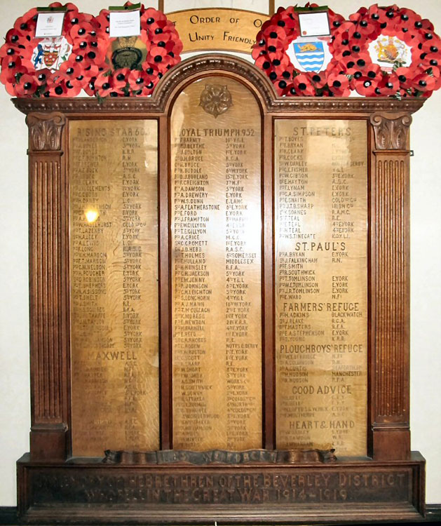 The First War Memorial for the Beverley District Branch of the Independent Order of Oddfellows, Beverley Memorial Hall