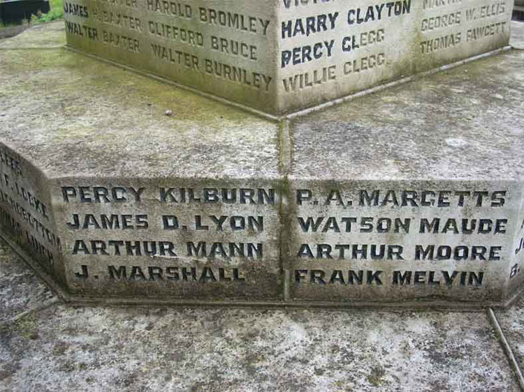 Private Mann's name on the Birstall (Kirklees) War Memorial