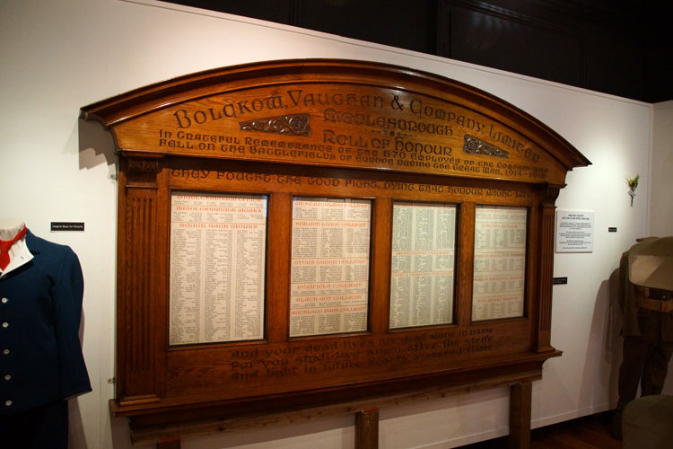 The Bolckow, Vaughan & Company Ltd Roll of Honour in the Kirkleatham Museum, Redcar (Cleveland)