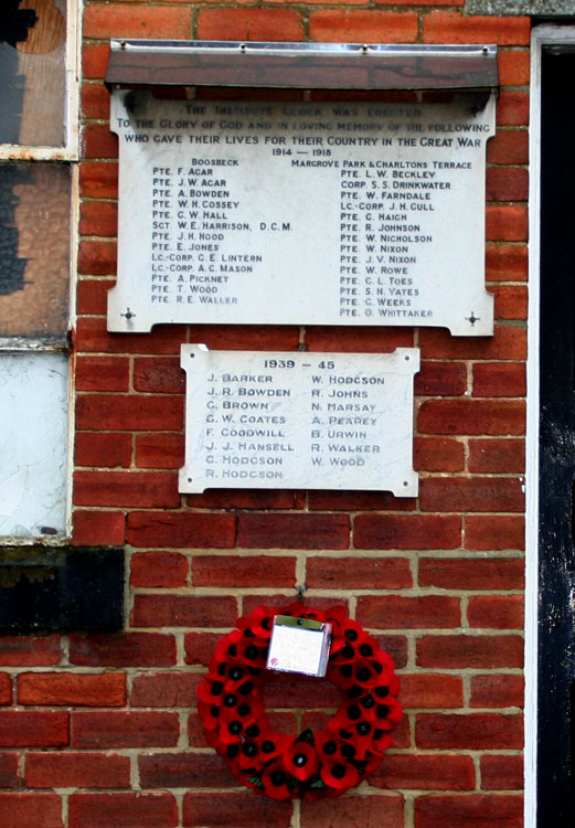 The War Memorial at Boosbeck, on the old Miners' Institute