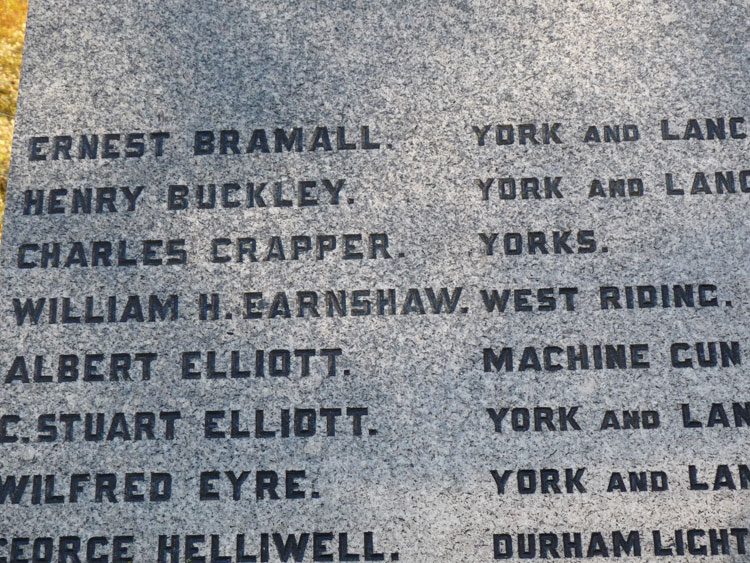 Charles Crapper's Name on the Bradfield War Memorial.
