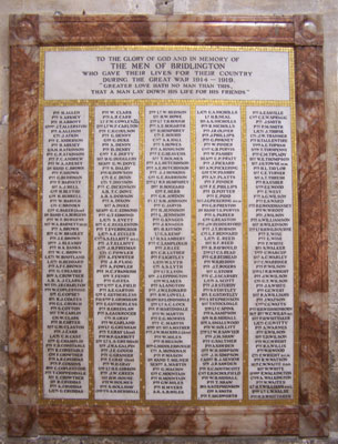 The War memorial inside the Priory Church, Bridlington
