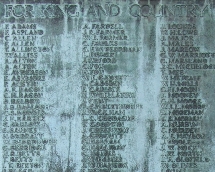 Lance Corporal Hames' Name on the First World War Memorial, - Bulwell, Notts