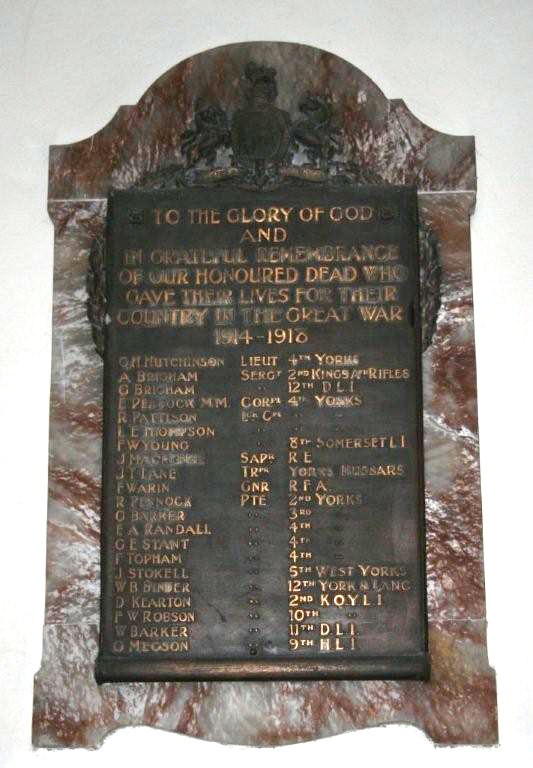 The Memorial Tablet in the Church of St. Anne, Catterick.
