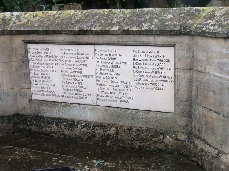 Names "P" - "Y" (First World War) on the Chatteris War Memorial