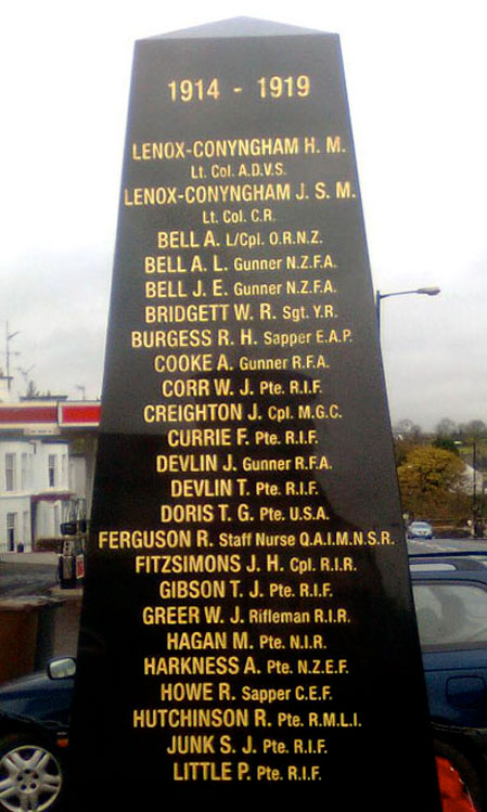 The War Memorial for Coagh (N Ireland), - First World War Names (1)
