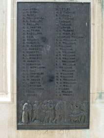 First World War names "O" - "W" on the Colwyn Bay War Memorial