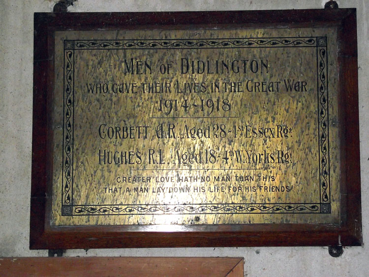The War Memorial in the Church of St. Michael, Didlington (Norfolk)