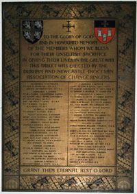 Memorial to the Durham and Newcastle Association of Change Ringers in Newcastle Cathedral