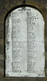 The two faces on the Easington Lane War memorial containing the First World War commemorations.
