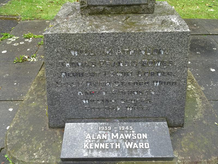 The names of the First World War dead on the Memorial Cross in the Churchyard of All Saints, East Cowton.