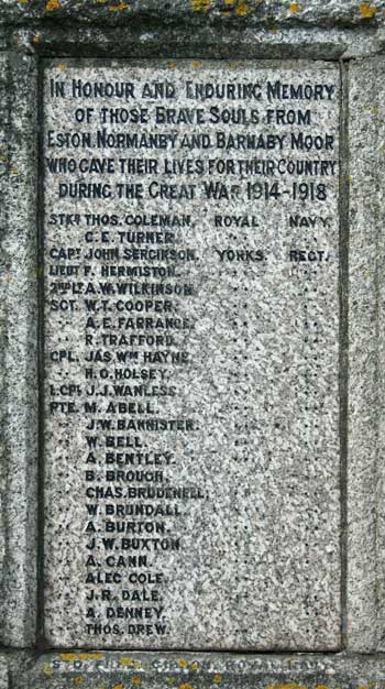The East WW1 panel of the Eston War Memorial.