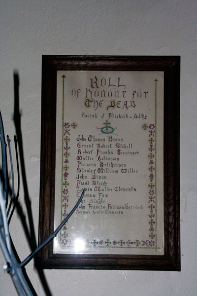 The Small Hand-written War Memorial in St. Felix's Church, Felixkirk