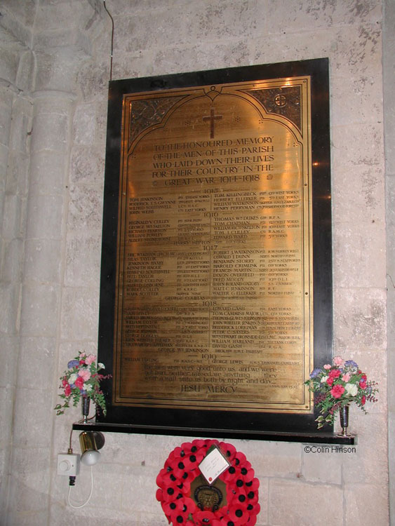 The Commemorative Plaque for the First World War in St. Oswald's Church, Filey