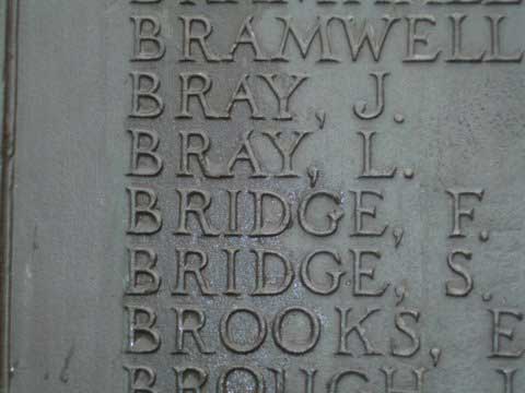 The Yorkshire Regiment name of J Bray on the Glossop Memorial