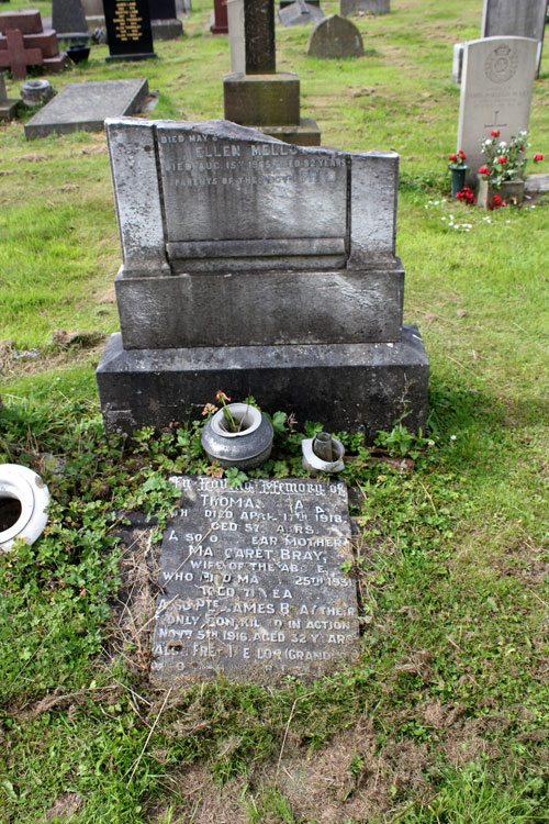 The Bray Family Headstone in Glossop Cemetery on which James Bray is Commemorated (1).