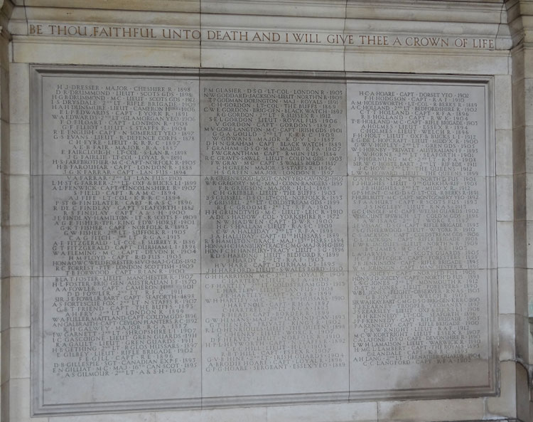 Names "D" - "L" on the Harrow School Memorial 