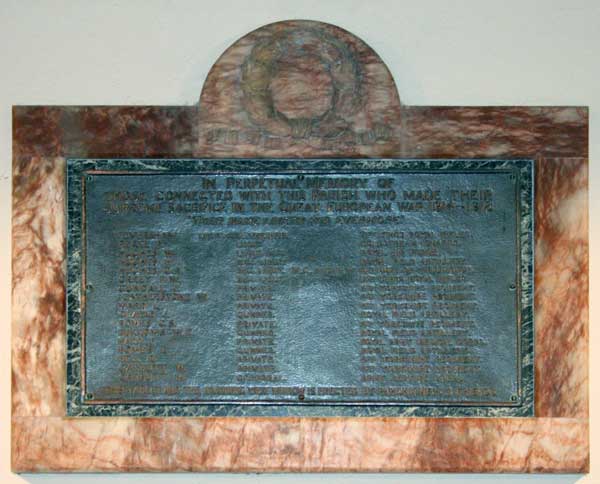 The Memorial Plaque in All Saints' Church, Hawnby