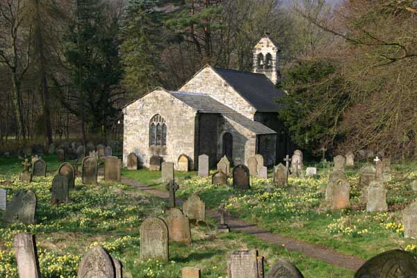All Saints' Church, Hawnby. The grave of Walter Garbutt is just visible in the foreground. 