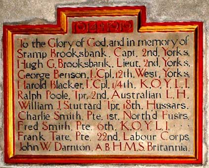 The Memorial Plaque inside the Church of St. John the Baptist, Healaugh
