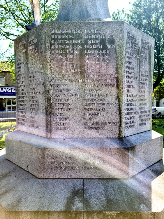 First World War Commemorations including Charles William Exley and Ernest Exley on the Heckmondwike War Memoria