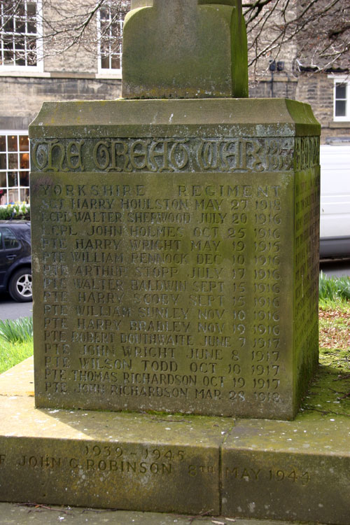 The men of the Yorkshire Regiment listed on the Helmsley War Memorial