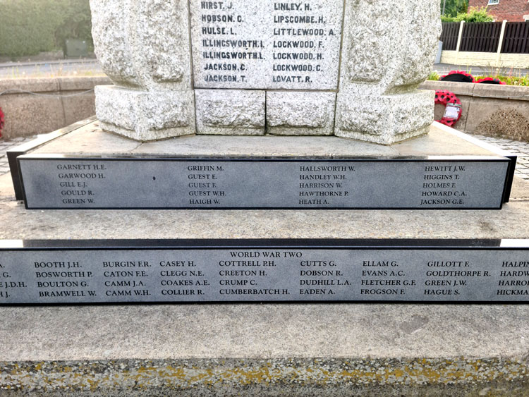The WW1 Supplementary Panel on the War Memorial for Hoyland (Barnsley) on which Arthur Heath is commemorated.