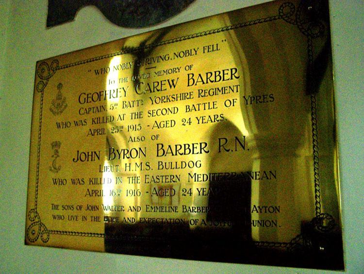 The Memorial to the Barbers in St. Matthew's Church, Hutton Buscel.